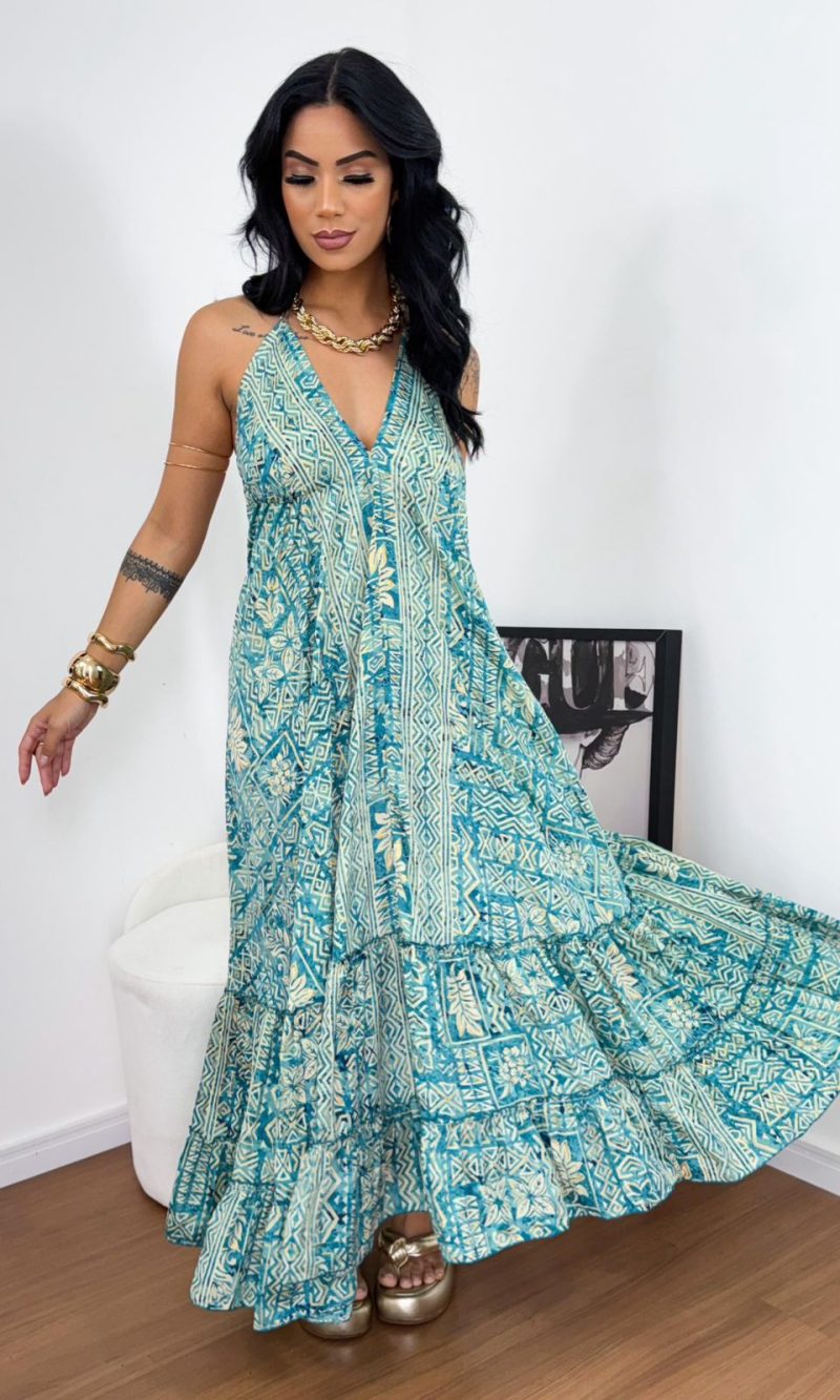 vestido indiano jade azul turquesa