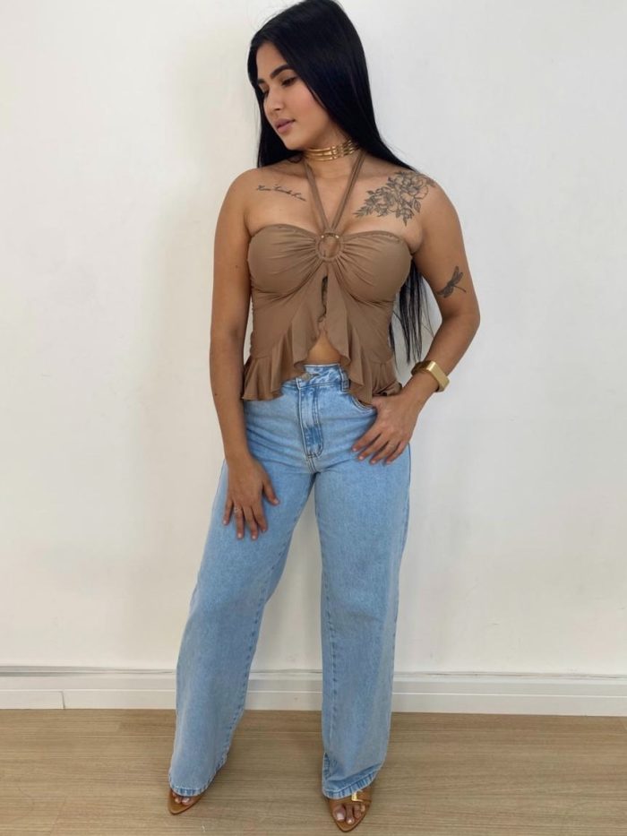 top cropped bruna verde Água