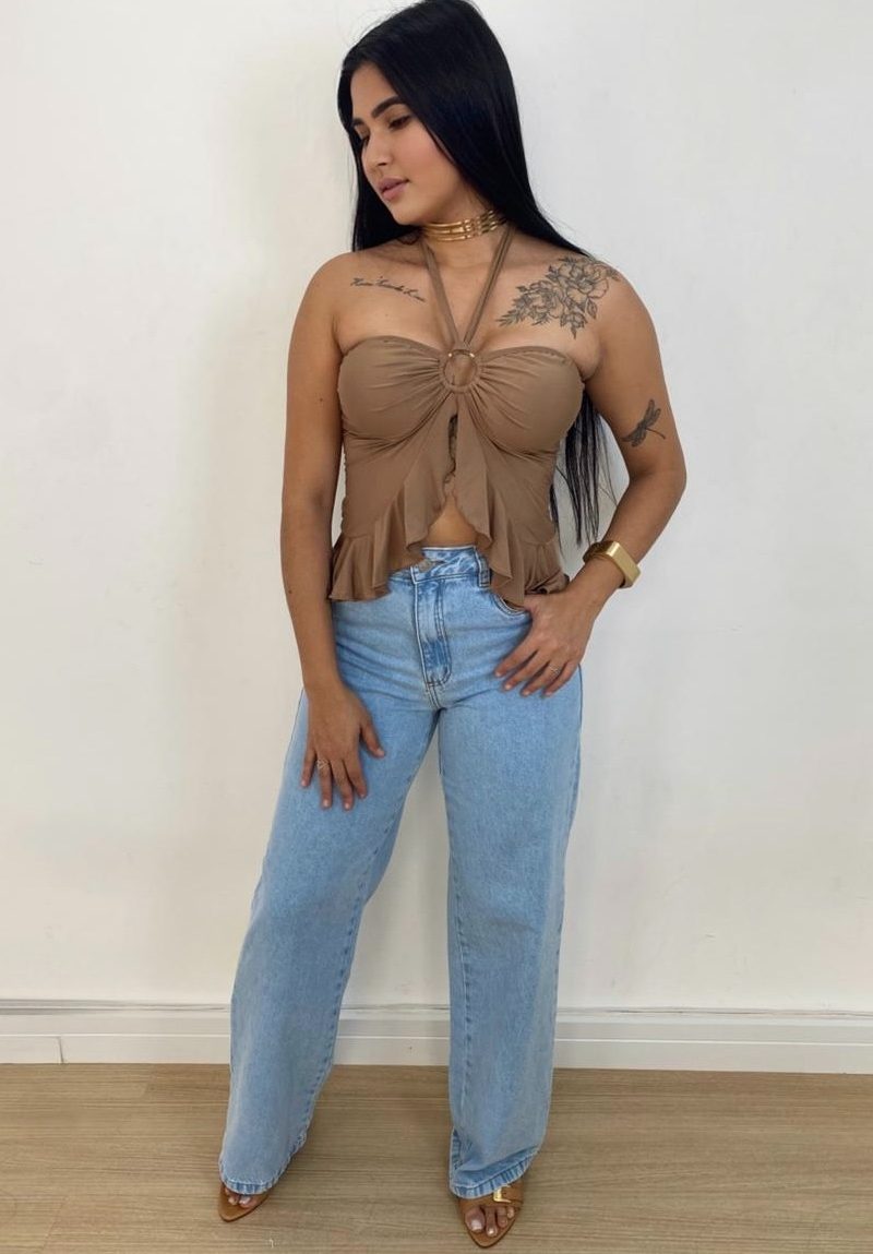 top cropped bruna verde Água