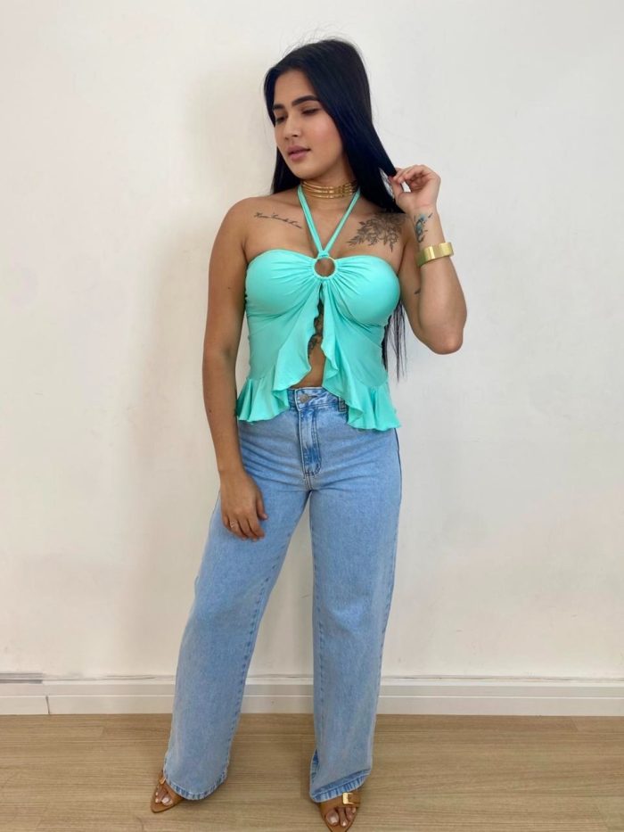 top cropped bruna verde Água