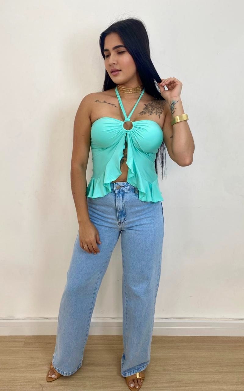 top cropped bruna verde Água